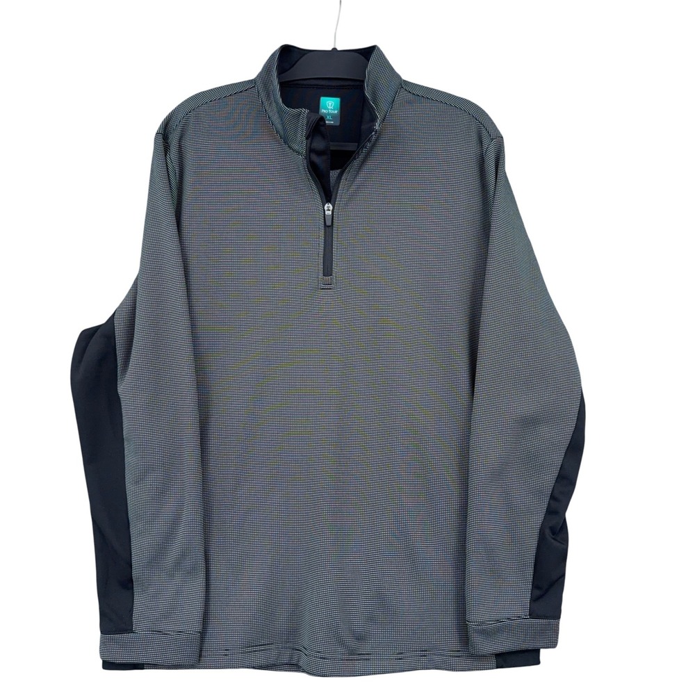 Pro Tour 1/4 Zip Pullover Mens XL 100% Polyester Gray‎ Black